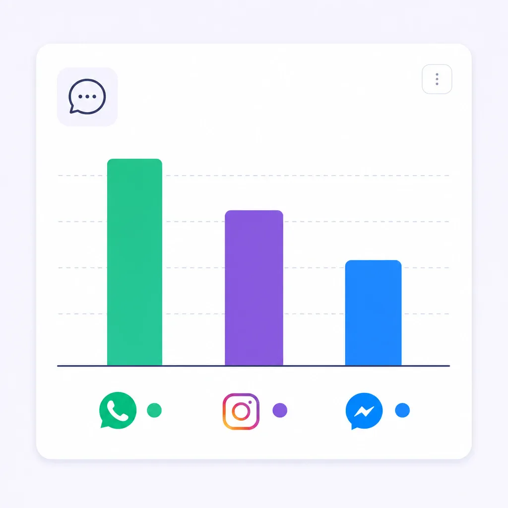 Dashboard volume percakapan real-time yang menampilkan metrik WhatsApp, Instagram, Facebook